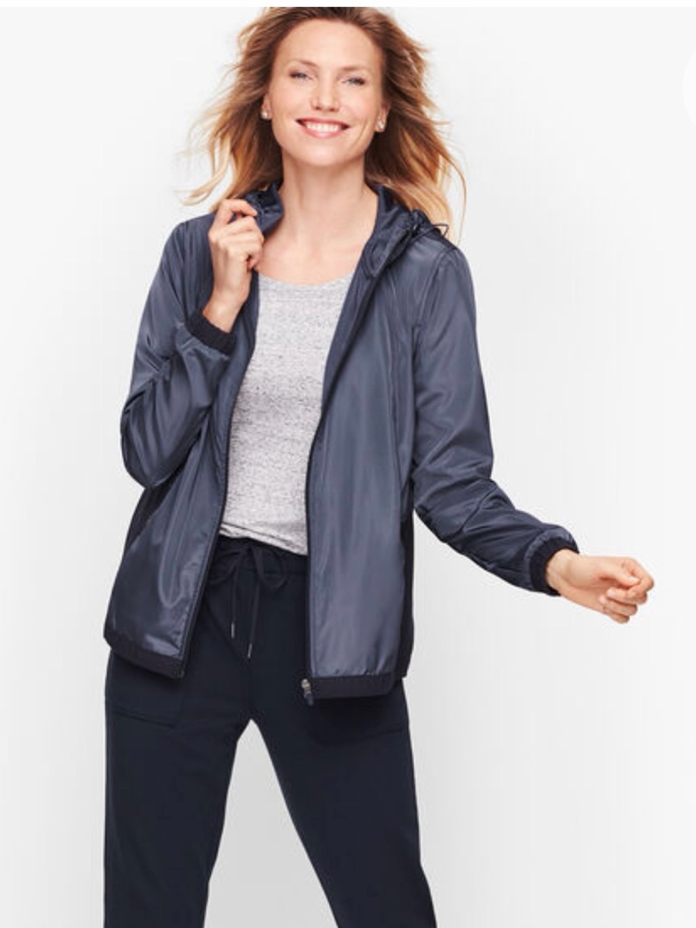 T. by Talbots Lightweight Hooded Windbreaker Jacket in Slate Blue (Size LP)